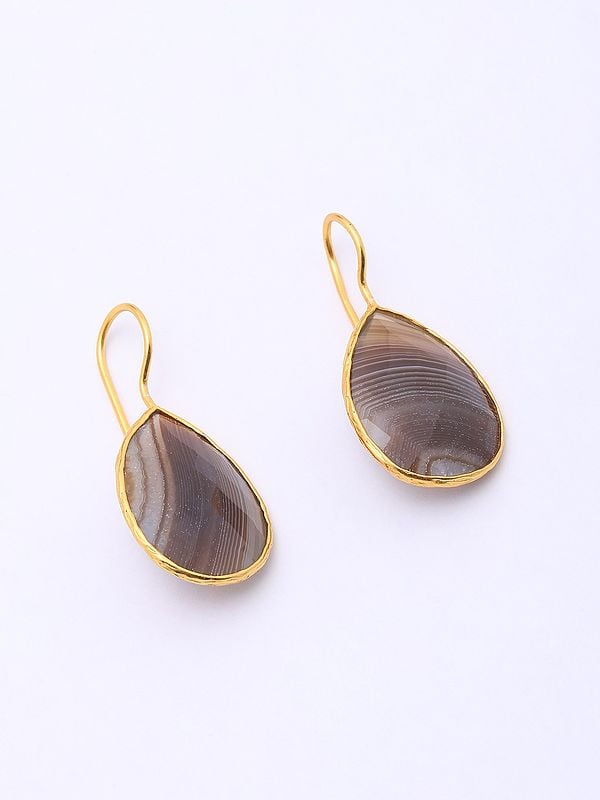Exotic India Tear Drop Banded Agate Hook Earrings 