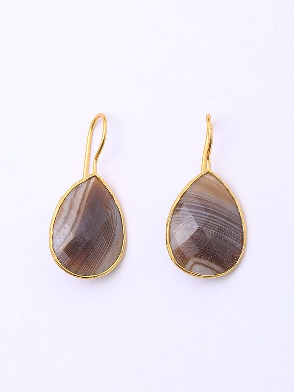 Exotic India Tear Drop Banded Agate Hook Earrings 