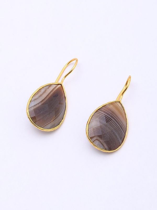 exotic india Tear Drop Banded Agate Hook Earrings 