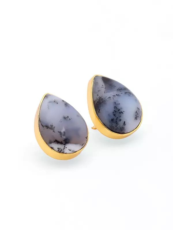 Exotic India Teardrop Dendrite Opal Earrings
