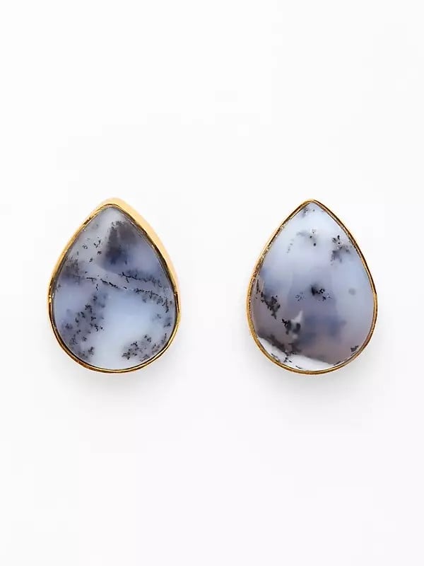 Exotic India Teardrop Dendrite Opal Earrings