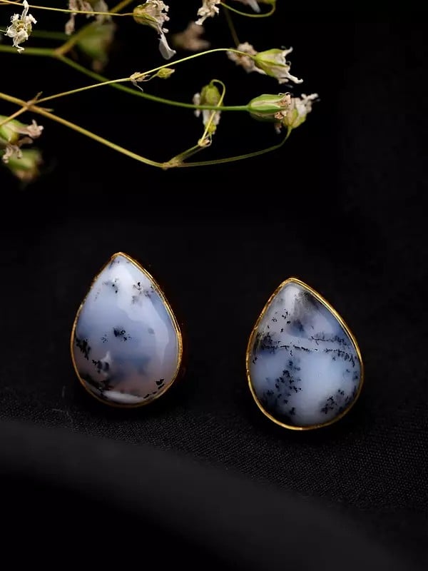 exotic india Teardrop Dendrite Opal Earrings 