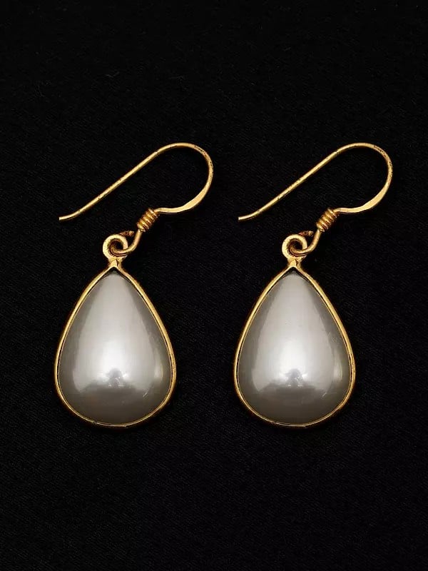 Exotic India Teardrop Shape Pearl Hook Earrings 