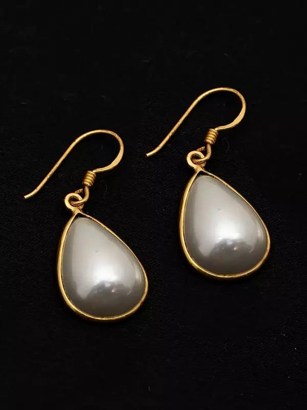 Exotic India Teardrop Shape Pearl Hook Earrings 