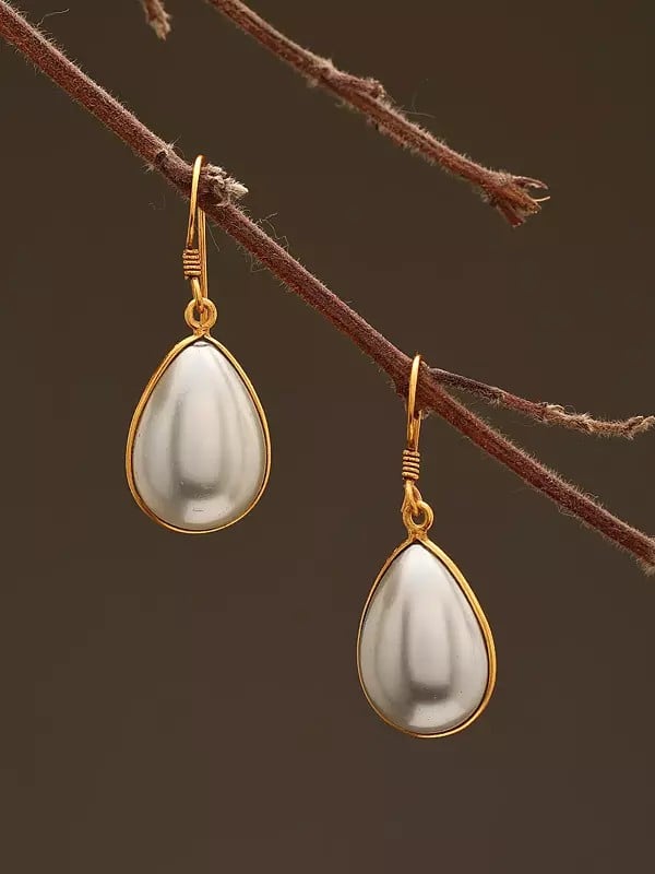 exotic india Teardrop Shape Pearl Hook Earrings 