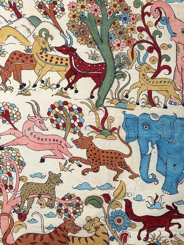 Exotic India The Jungle Life | Kalamkari Painting 