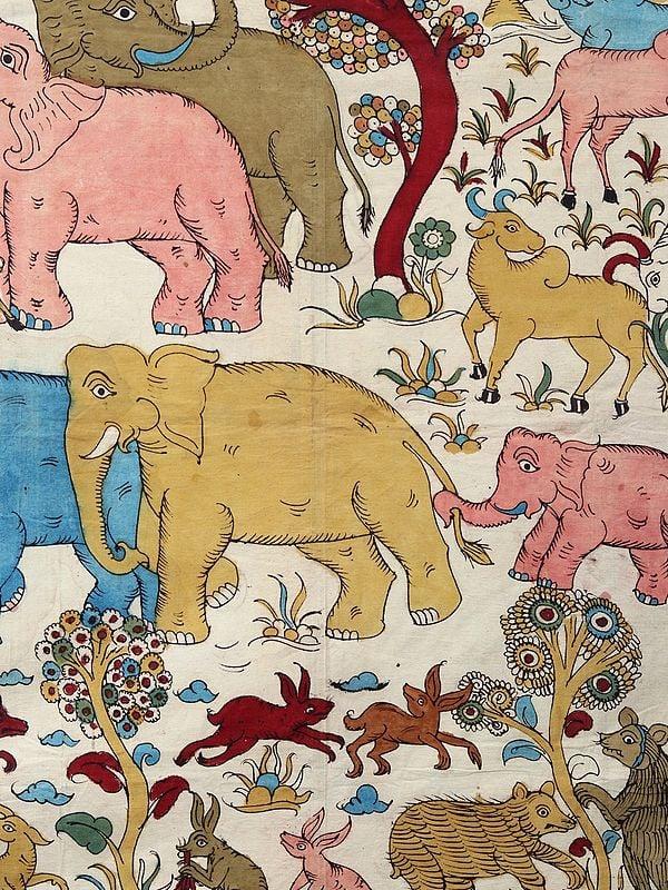 Exotic India The Jungle Life | Kalamkari Painting 