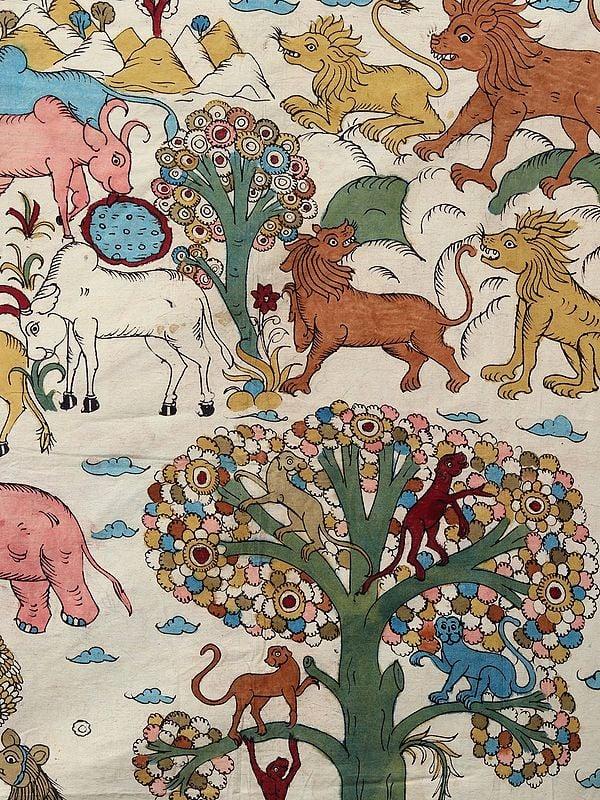 Exotic India The Jungle Life | Kalamkari Painting 