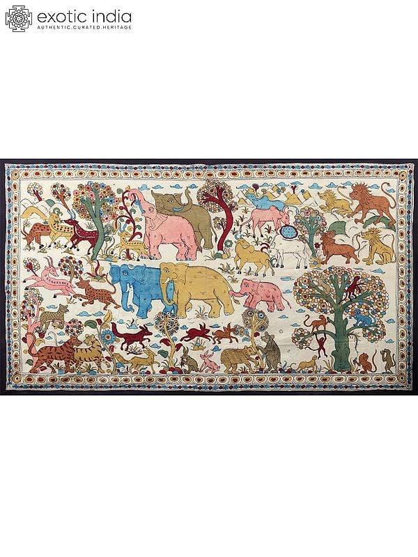 exotic india The Jungle Life | Kalamkari Painting 