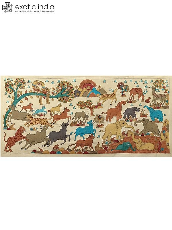 exotic india The Jungle Scene | Kalamkari Painting 