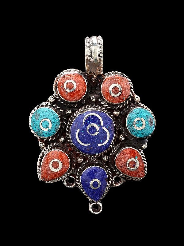 Exotic India Tibetan Inlay Work Pendant 
