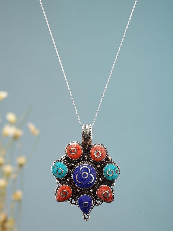 Exotic India Tibetan Inlay Work Pendant 