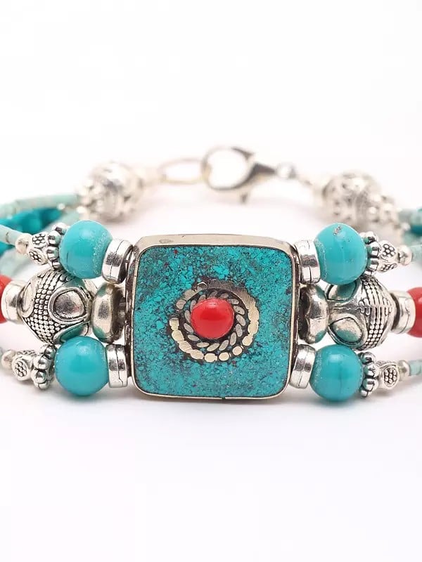 Exotic India Tibetan Style Beaded Brass Bracelet 