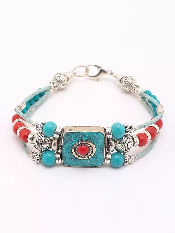 Exotic India Tibetan Style Beaded Brass Bracelet 