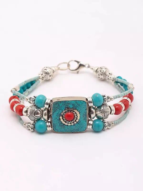 exotic india Tibetan Style Beaded Brass Bracelet 