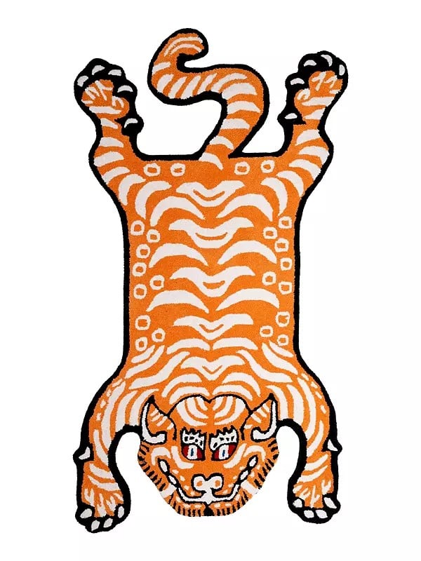 exotic india Tibetan Tiger Wool Mat from Mirzapur 