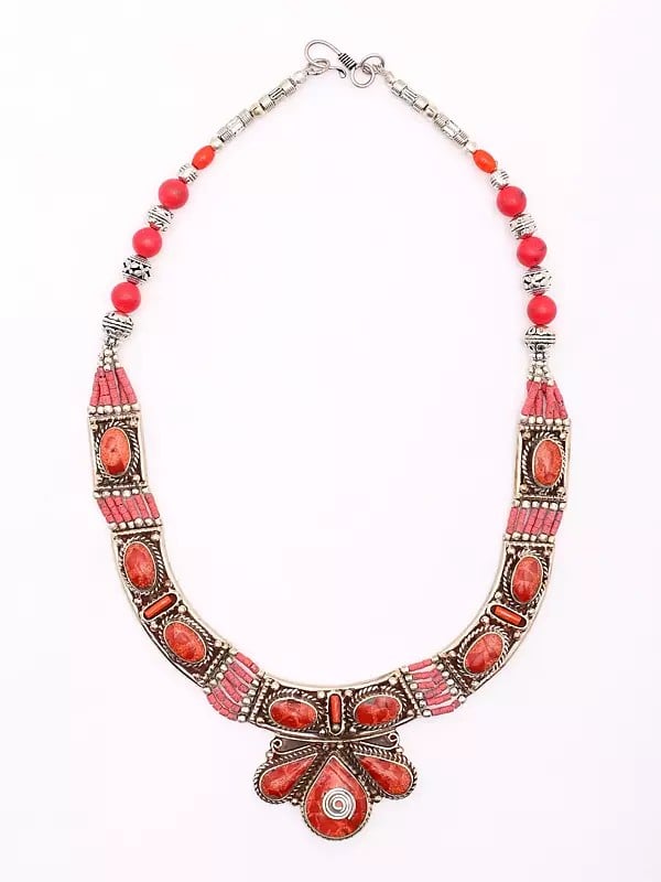 Exotic India Tibetan Tribal Red Stone Necklace 
