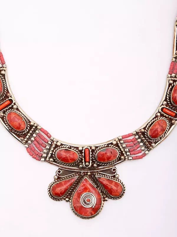 Exotic India Tibetan Tribal Red Stone Necklace 
