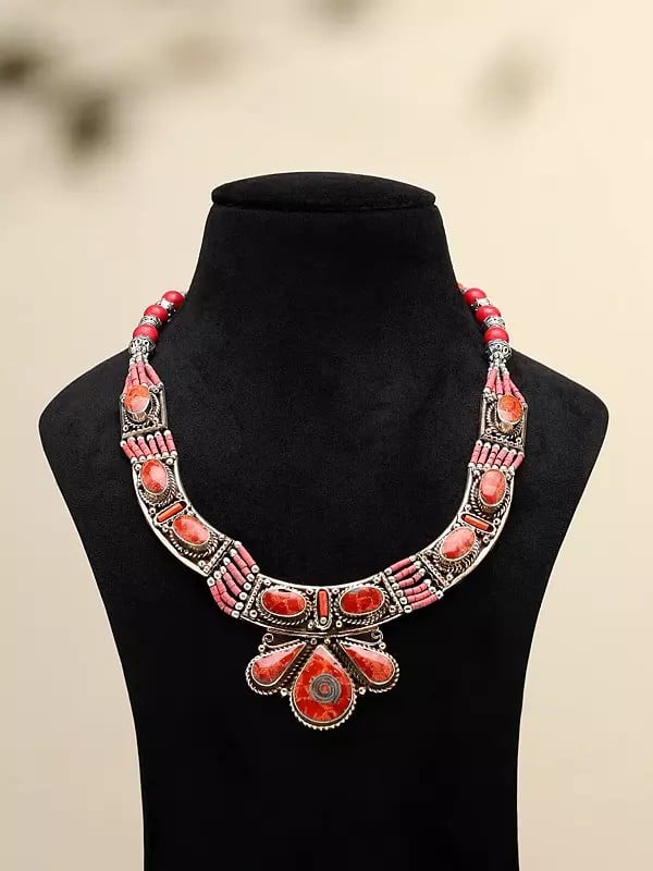 exotic india Tibetan Tribal Red Stone Necklace 