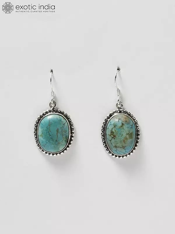 exotic india Tibetan Turquoise Oval Hook Earrings