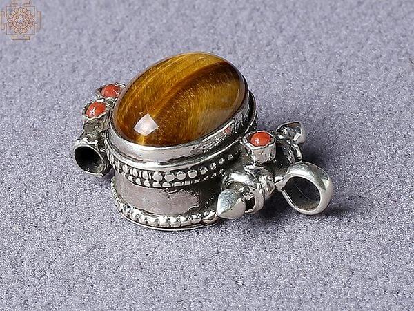 Exotic India Tiger Eye Silver Pendant From Nepal