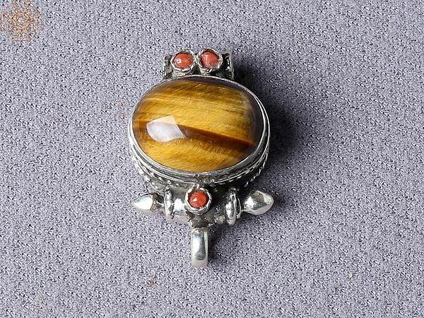 exotic india Tiger Eye Silver Pendant from Nepal