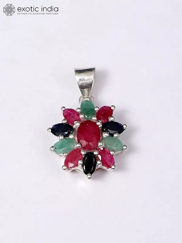 Exotic India Tri-Color Faceted Gemstone Pendant