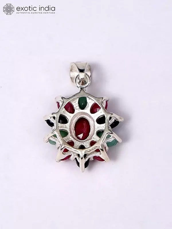 Exotic India Tri-Color Faceted Gemstone Pendant