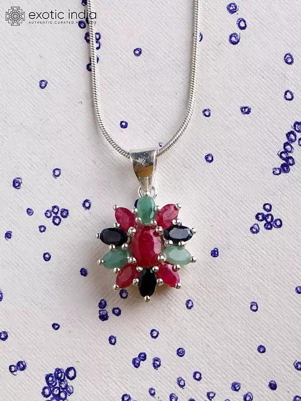 exotic india Tri-Color Faceted Gemstone Pendant