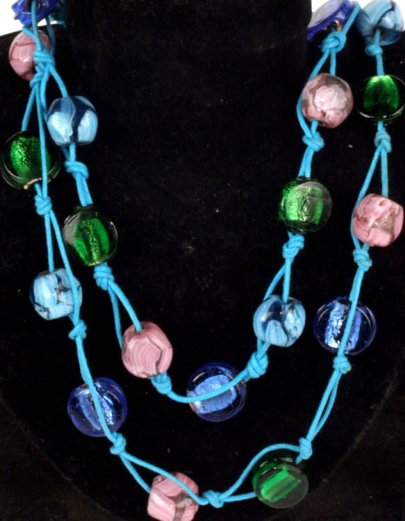 exotic india Tri-Color Glass Beads Necklace