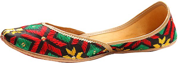 Exotic India Tri-Color Phulkari Jooti From Punjab 