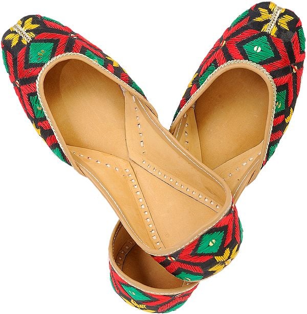 exotic india Tri-Color Phulkari Jooti from Punjab 