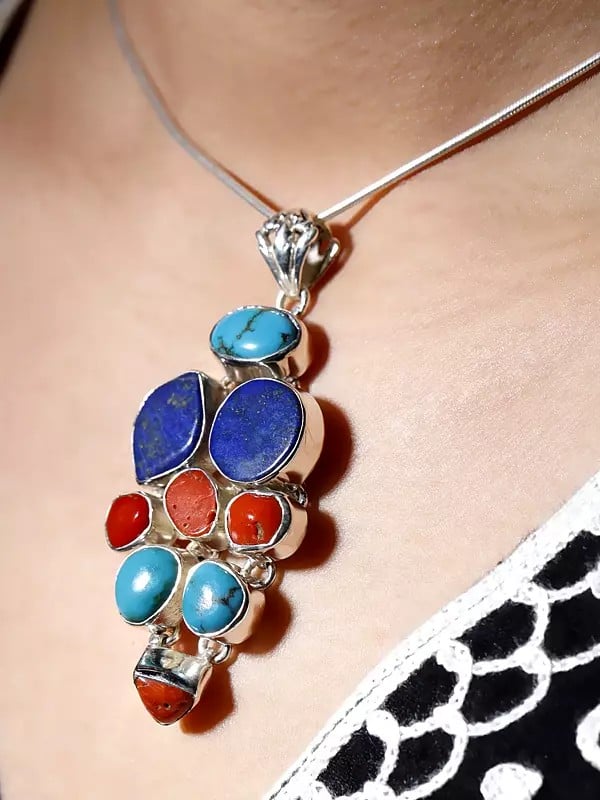 Exotic India Tri-Color Sterling Silver Pendant