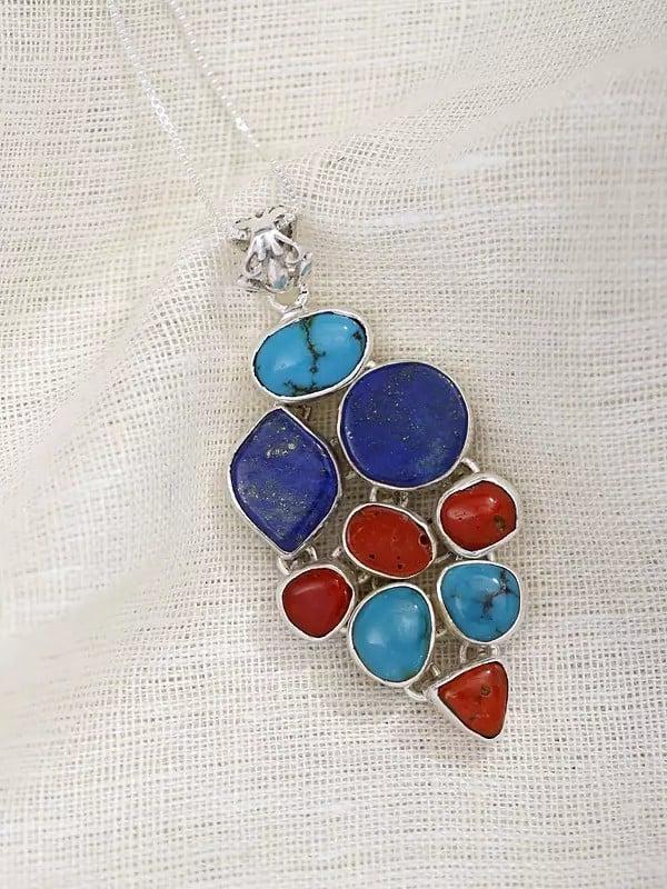exotic india Tri-Color Sterling Silver Pendant 