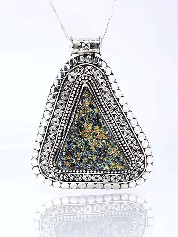 Exotic India Triangular Peacockolite Pendant 