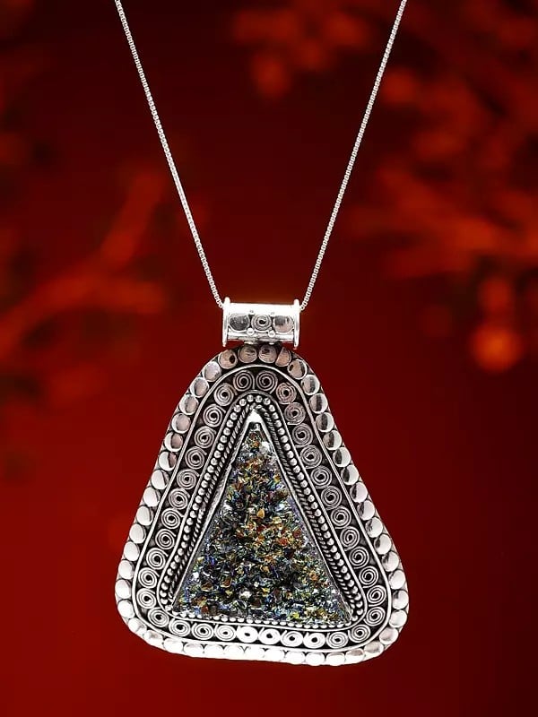 Exotic India Triangular Peacockolite Pendant 