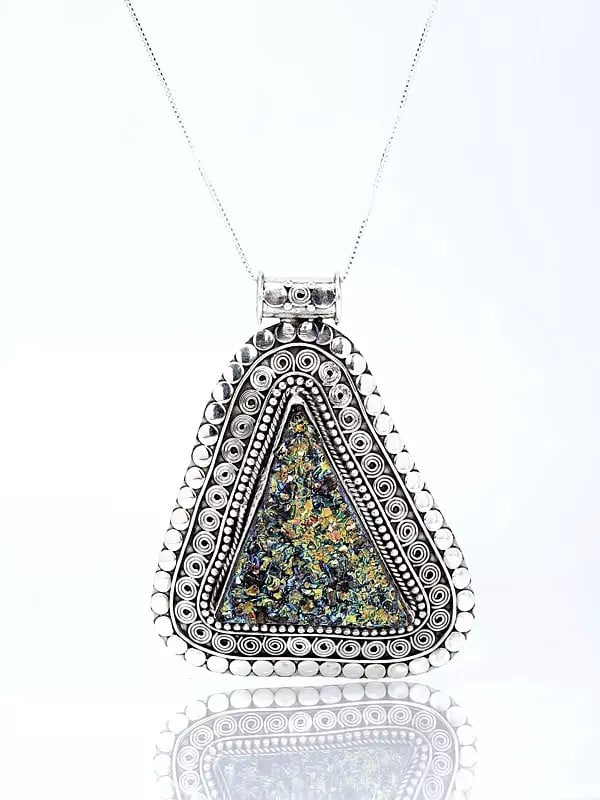 exotic india Triangular Peacockolite Pendant 