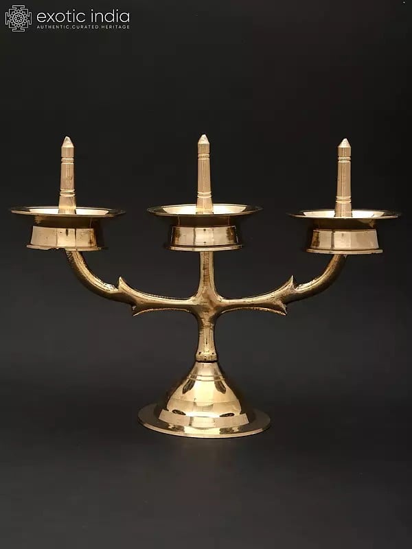 Exotic India Triple Brass Lamp From Kerala 