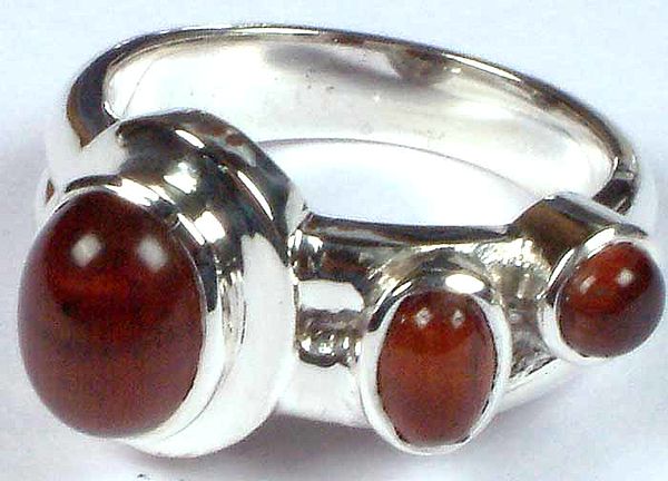 exotic india Triple Iron Tiger Eye Gemstone Ring 