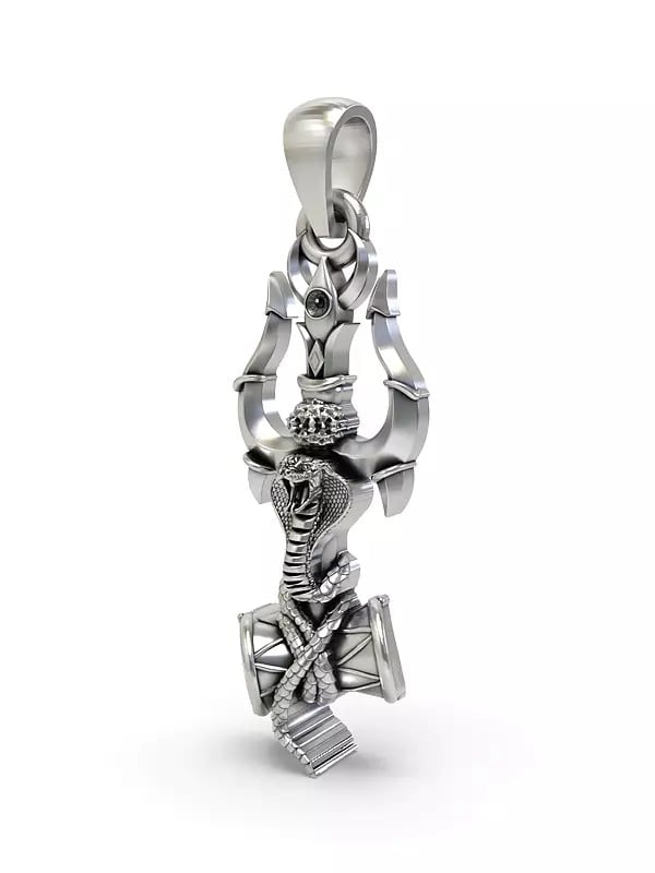 Exotic India Trishul With Damru And Snake Pendant 