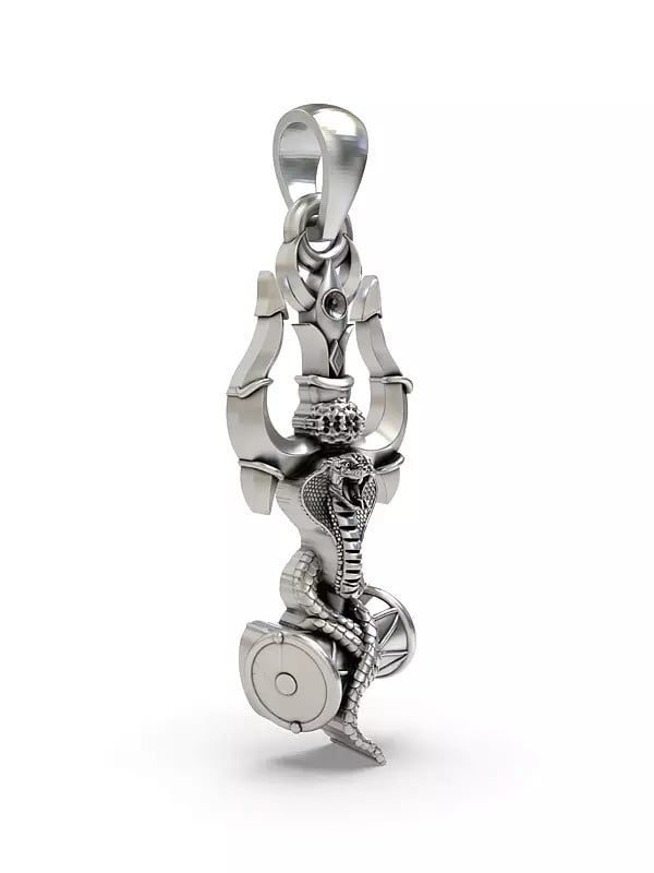 Exotic India Trishul With Damru And Snake Pendant 