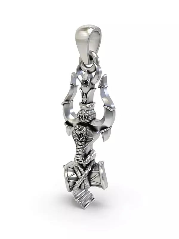 Exotic India Trishul With Damru And Snake Pendant 