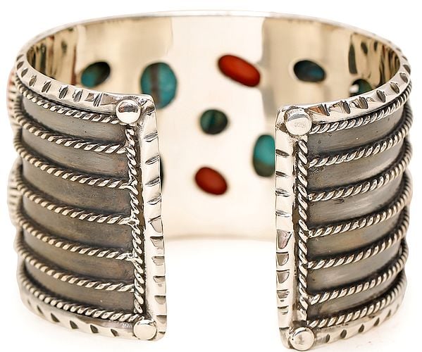 Exotic India Turquoise And Coral Cuff Bracelet 