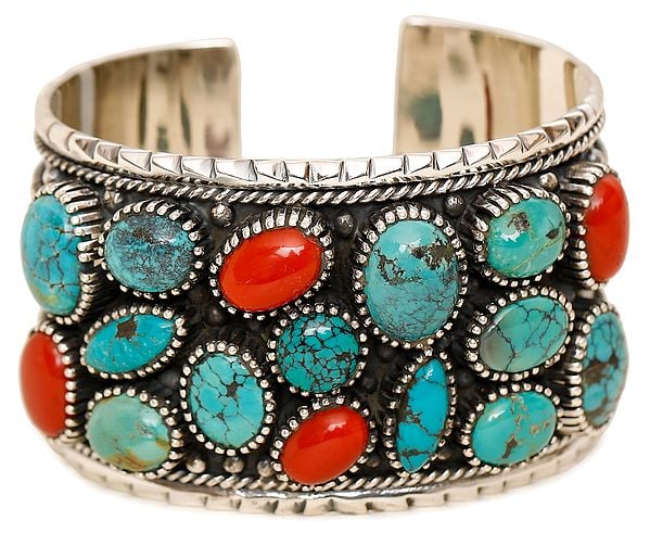 exotic india Turquoise and Coral Cuff Bracelet