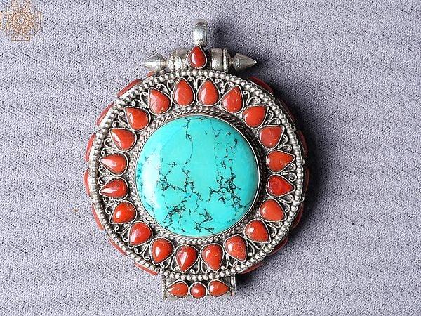 exotic india Turquoise Coral Stone Ghau Pendant