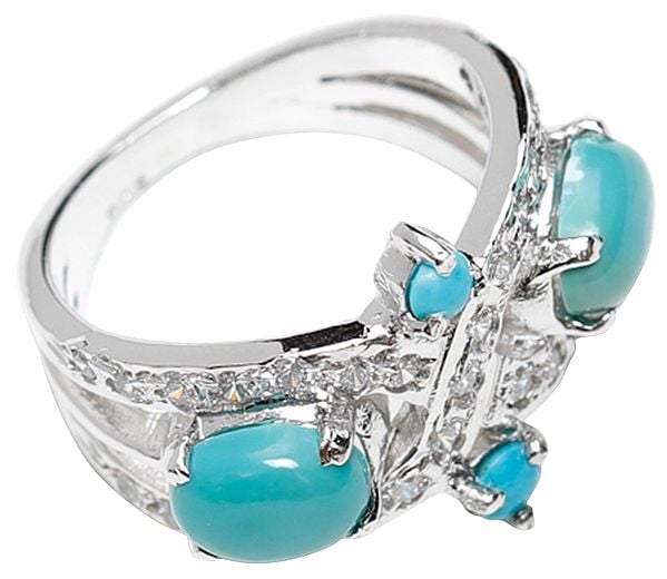 Exotic India Turquoise Ring With Cubic Zirconia 