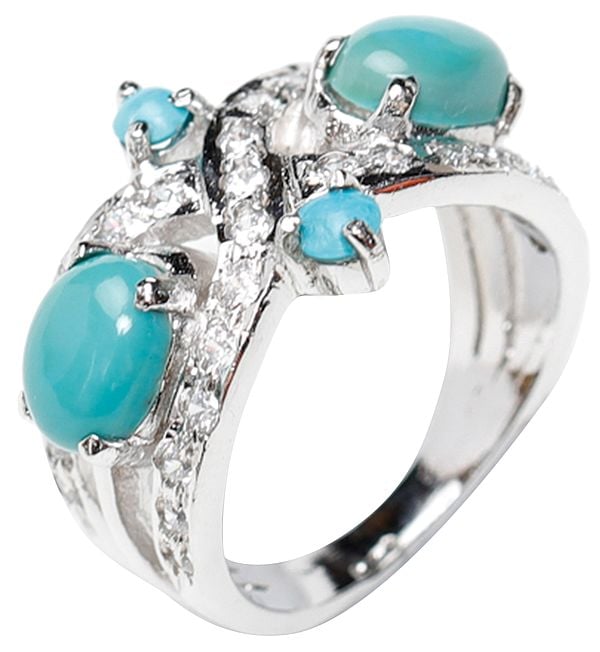 exotic india Turquoise Ring with Cubic Zirconia