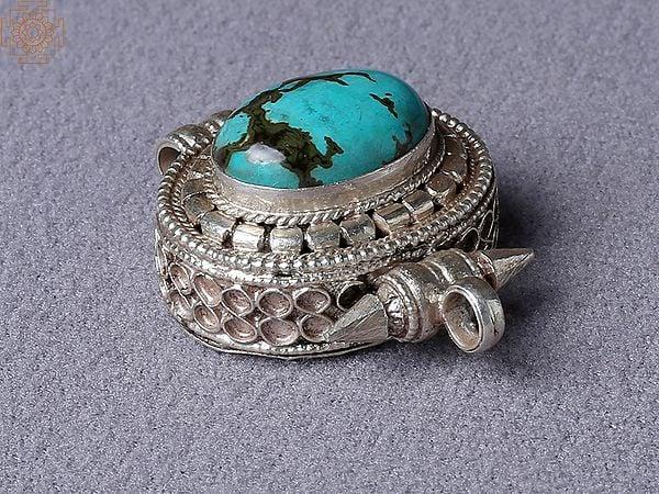 Exotic India Turquoise Stone Ghau Pendant Silver 