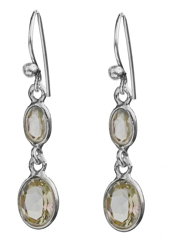 exotic india Twin Faceted Green Amethyst Earrings
