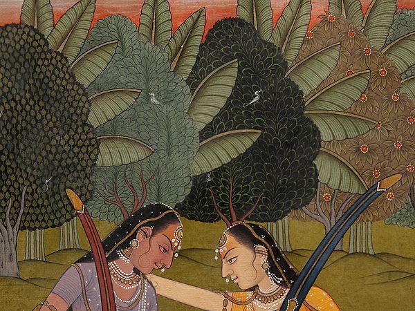Exotic India Two Sword Ladies | Watercolor On Paper